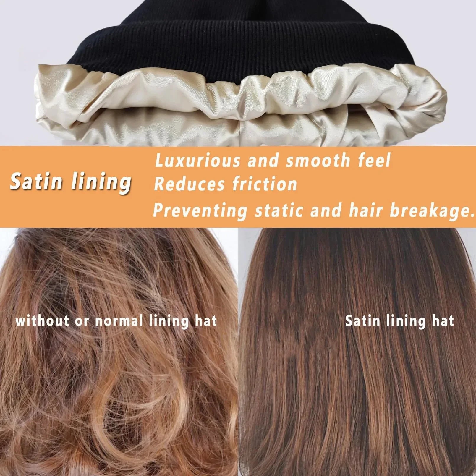 Satin-Lined Hair Protect Beanie – Unisex Anti-Static Winter Hat with Silk Inner Layer for Frizz-Free Hair