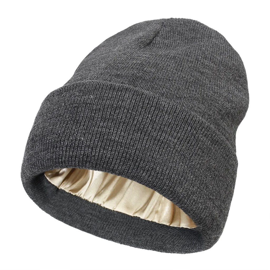 Satin-Lined Hair Protect Beanie – Unisex Anti-Static Winter Hat with Silk Inner Layer for Frizz-Free Hair
