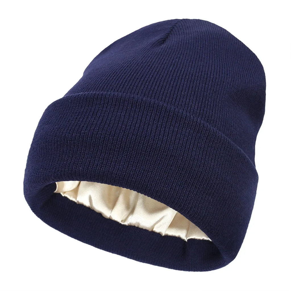 Satin-Lined Hair Protect Beanie – Unisex Anti-Static Winter Hat with Silk Inner Layer for Frizz-Free Hair