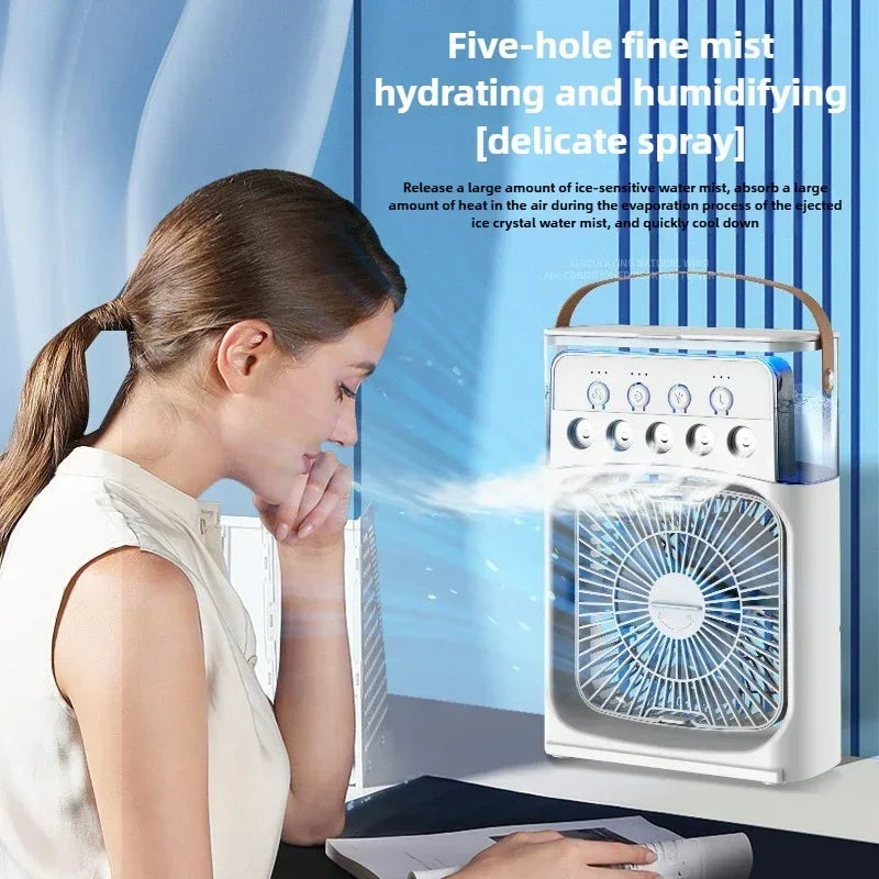 Portable Air Cooler Fan – 3-in-1 Mini AC with Mist Spray, LED Lights & Large Water Tank