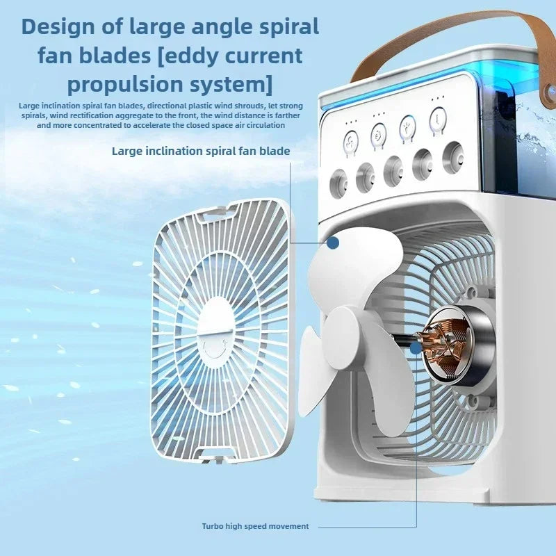 Portable Air Cooler Fan – 3-in-1 Mini AC with Mist Spray, LED Lights & Large Water Tank