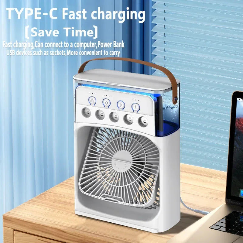 Portable Air Cooler Fan – 3-in-1 Mini AC with Mist Spray, LED Lights & Large Water Tank