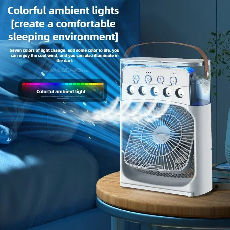 Portable Air Cooler Fan – 3-in-1 Mini AC with Mist Spray, LED Lights & Large Water Tank