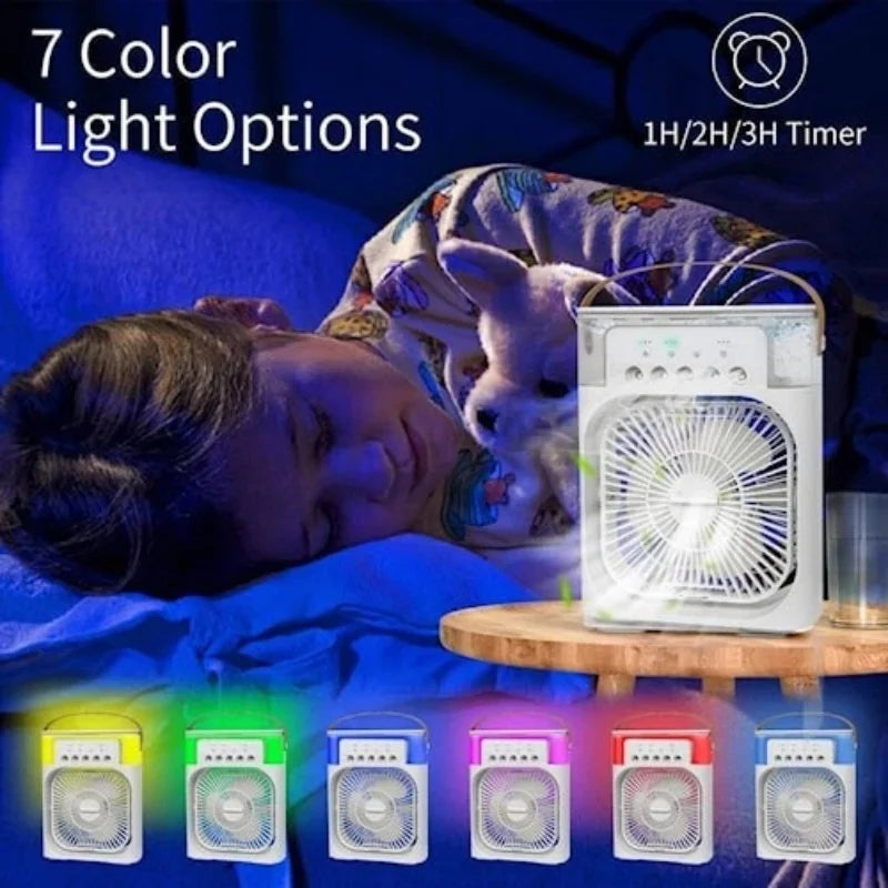 Portable Air Cooler Fan – 3-in-1 Mini AC with Mist Spray, LED Lights & Large Water Tank
