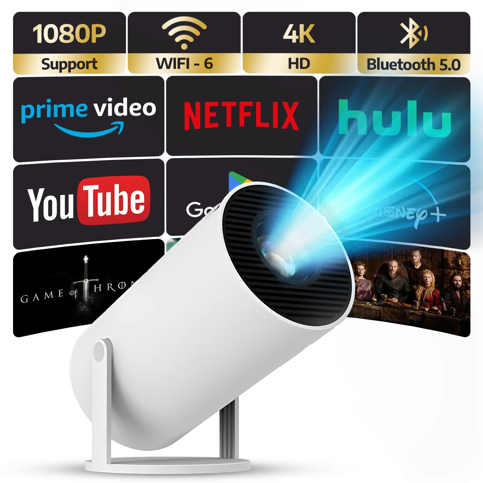 Smart Projector 4K Android 11 Dual Wifi6.0 BT5.0 H713 280ANSI 720P Built-in Cinema Sound Speaker Protable Mini Projetor