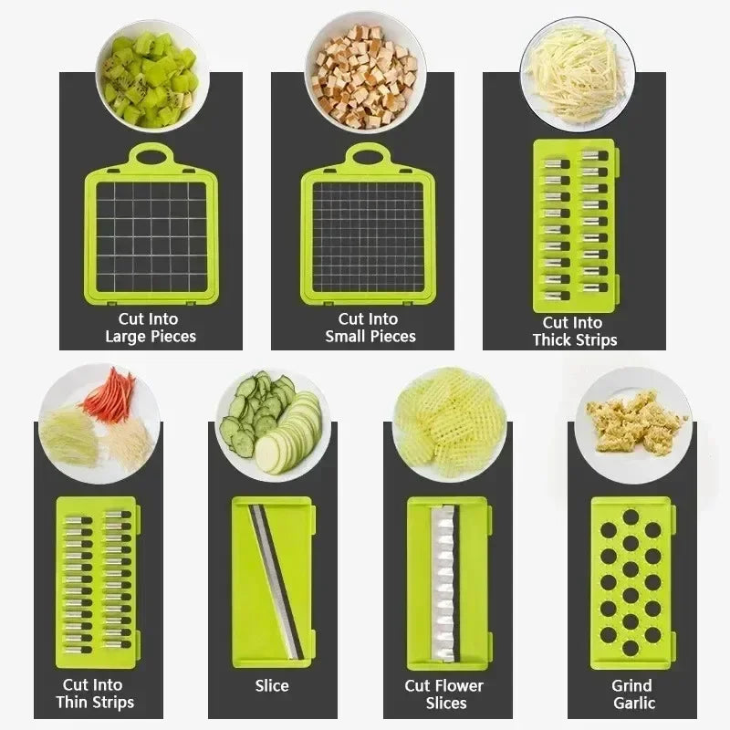 14/16 piece vegetable multifunctional kitchen vegetable slicer, vegetable grinder, diced, divided, potato grinder