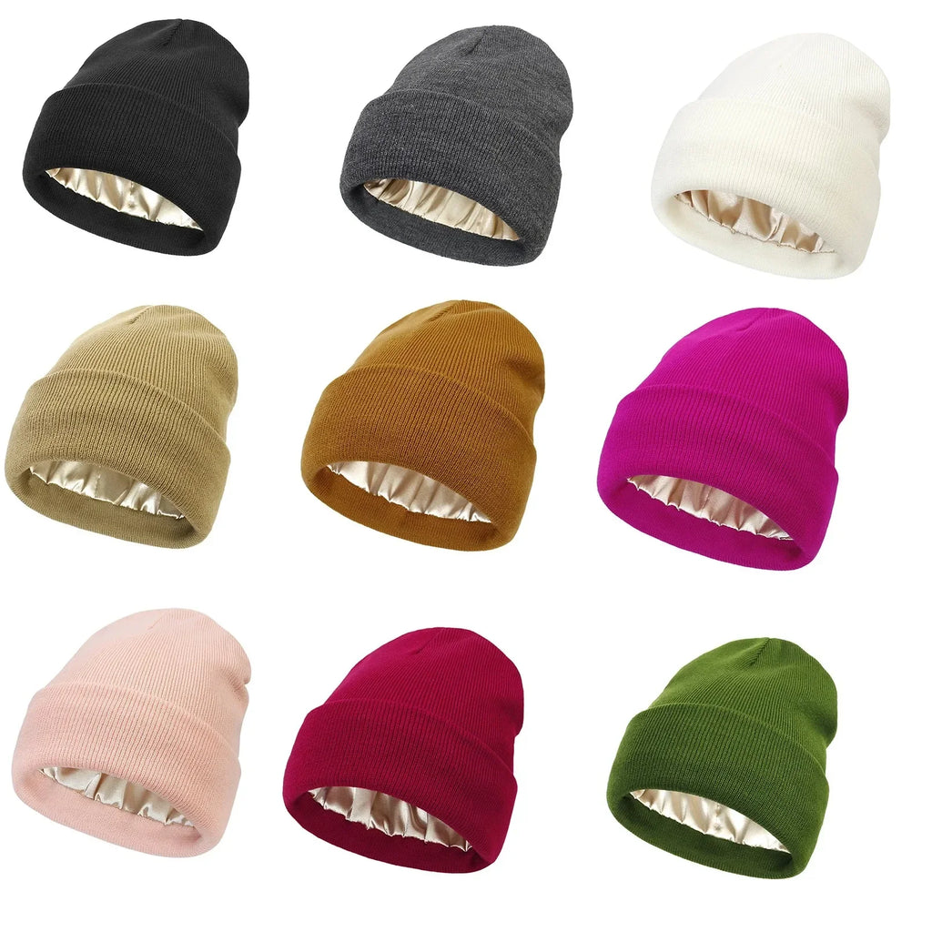 Satin-Lined Hair Protect Beanie – Unisex Anti-Static Winter Hat with Silk Inner Layer for Frizz-Free Hair