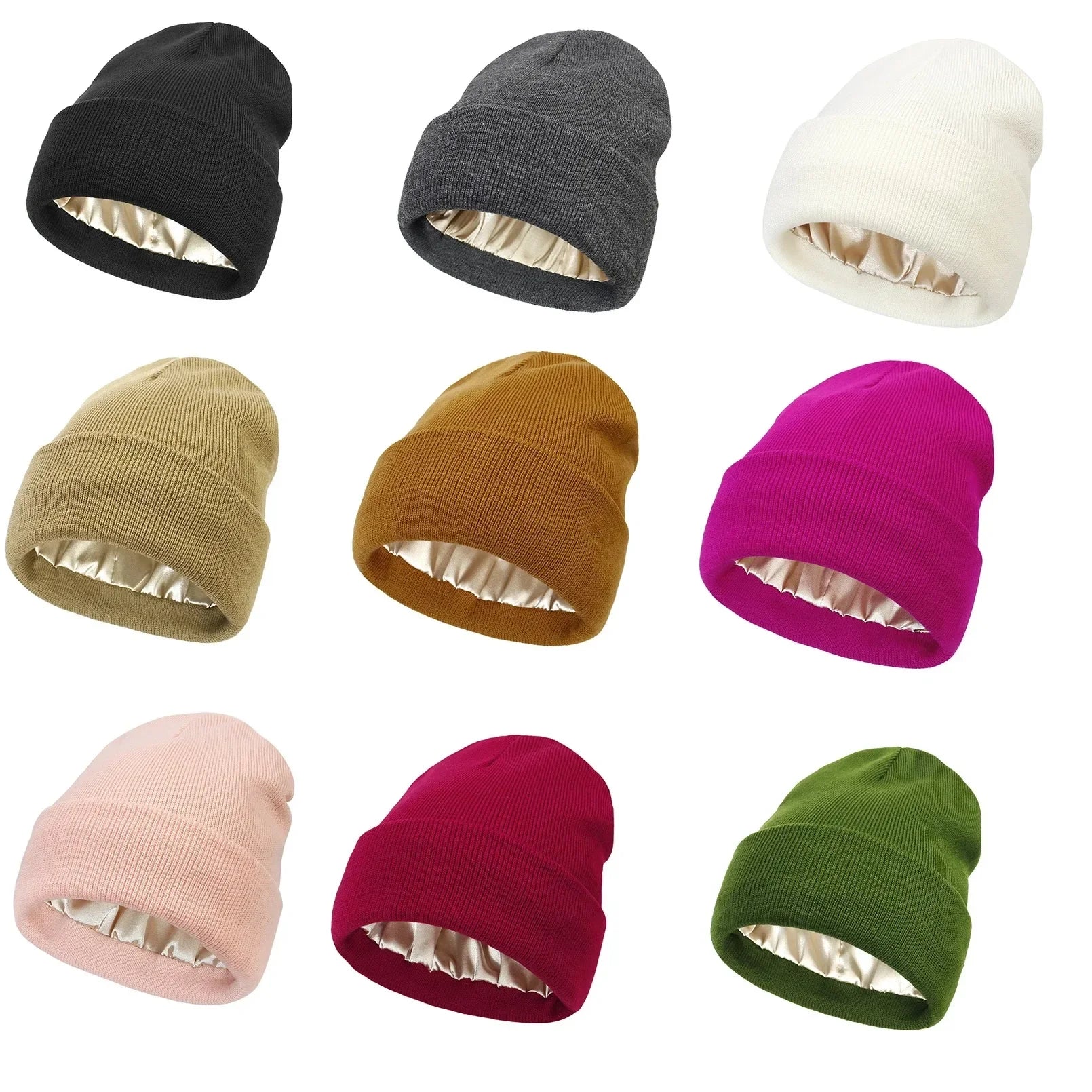 Satin-Lined Hair Protect Beanie – Unisex Anti-Static Winter Hat with Silk Inner Layer for Frizz-Free Hair
