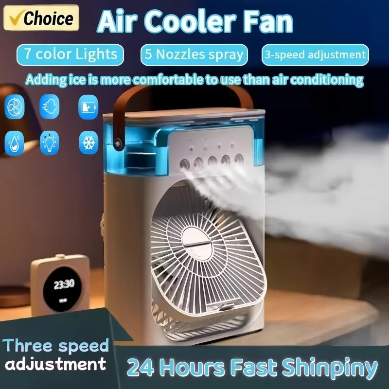 Portable Air Cooler Fan – 3-in-1 Mini AC with Mist Spray, LED Lights & Large Water Tank