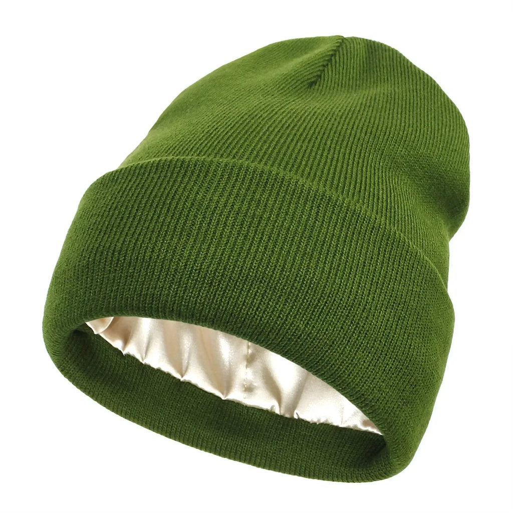 Satin-Lined Hair Protect Beanie – Unisex Anti-Static Winter Hat with Silk Inner Layer for Frizz-Free Hair