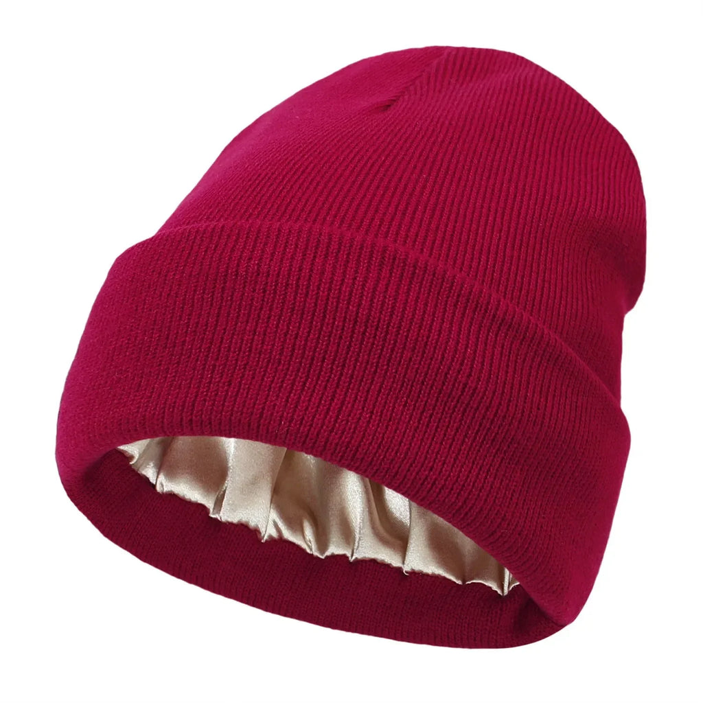 Satin-Lined Hair Protect Beanie – Unisex Anti-Static Winter Hat with Silk Inner Layer for Frizz-Free Hair