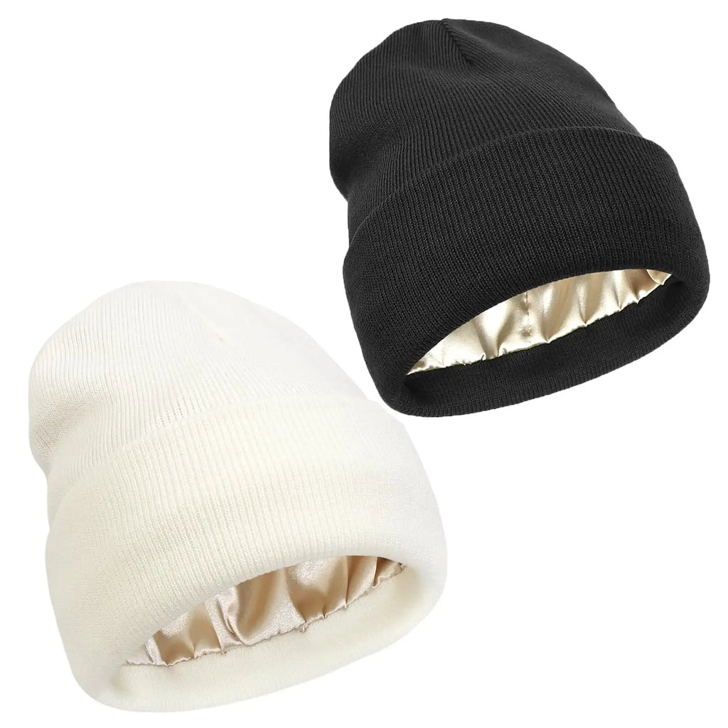 Satin-Lined Hair Protect Beanie – Unisex Anti-Static Winter Hat with Silk Inner Layer for Frizz-Free Hair
