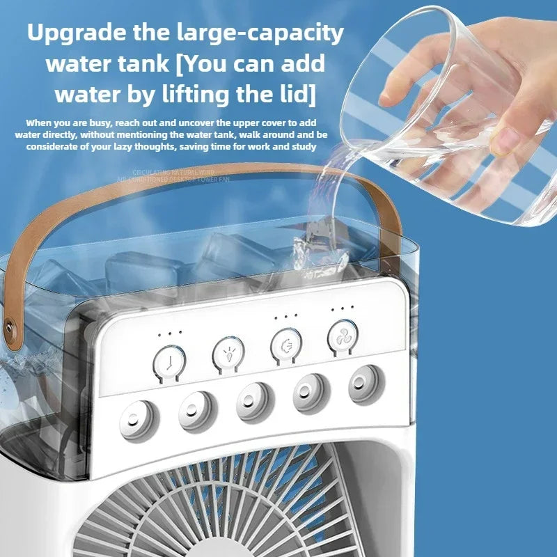 Portable Air Cooler Fan – 3-in-1 Mini AC with Mist Spray, LED Lights & Large Water Tank