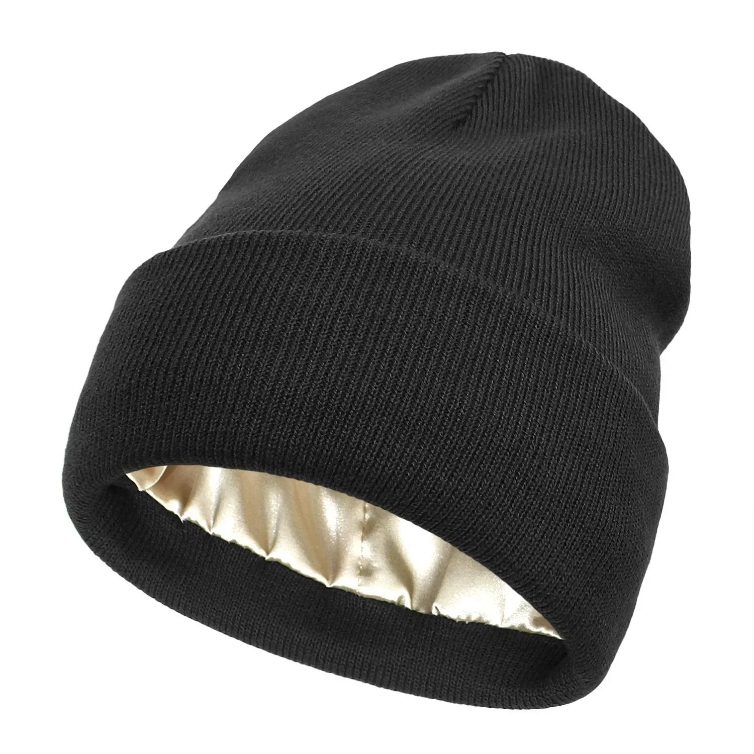 Satin-Lined Hair Protect Beanie – Unisex Anti-Static Winter Hat with Silk Inner Layer for Frizz-Free Hair